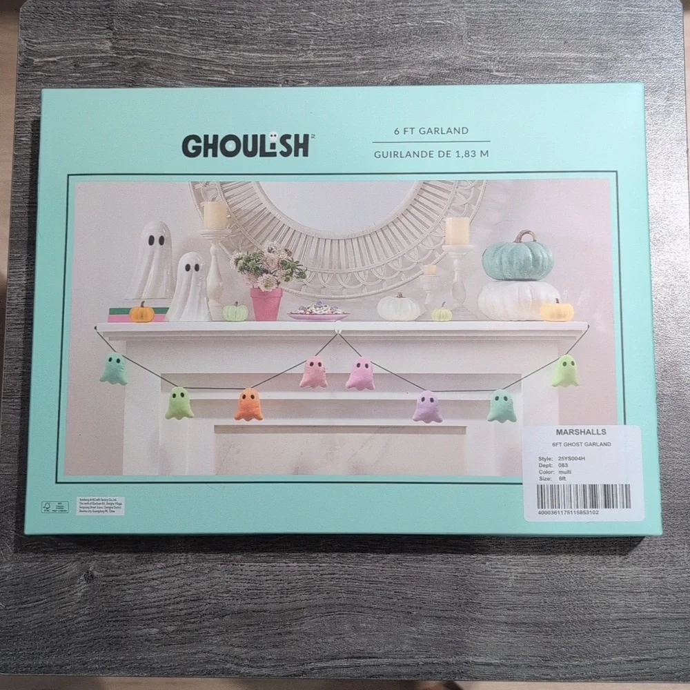 Goulish Plush Ghosts Halloween 6 Ft Garland